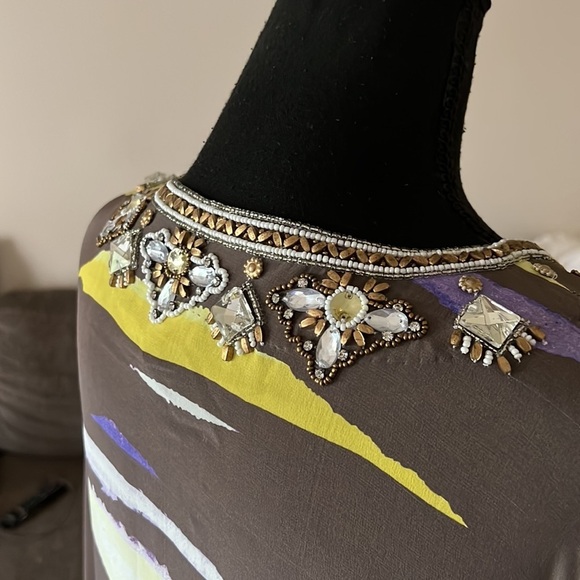 Taj By Sabrina Crippa Silk Beaded tunic Multi Color Top Size M - Picture 7 of 14